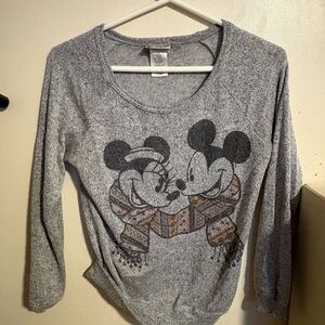 Disney Gray Mickey and Minnie Crew Neck Sweater